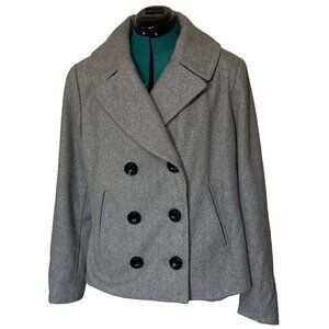 Merona Gray Peacoat Double-Breasted w/Pink Lining Wool Blend Women's Size XL